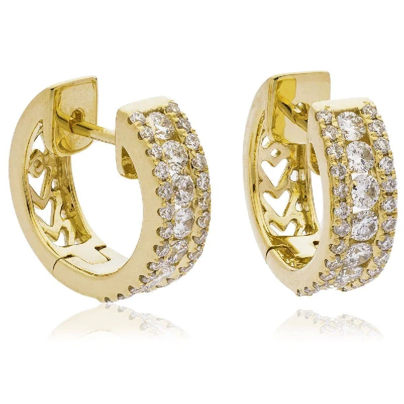 Ladies personalized stud earrings-DIAMOND FANCY HOOP EARRINGS IN 18K YELLOW GOLD