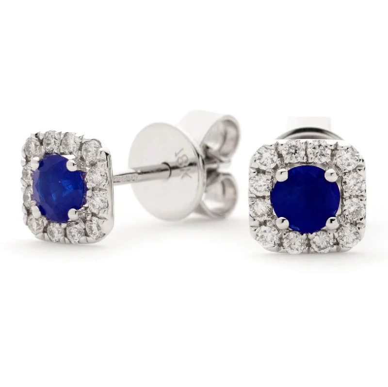 Ladies opal stud earrings-SAPPHIRE HALO STUD EARRINGS