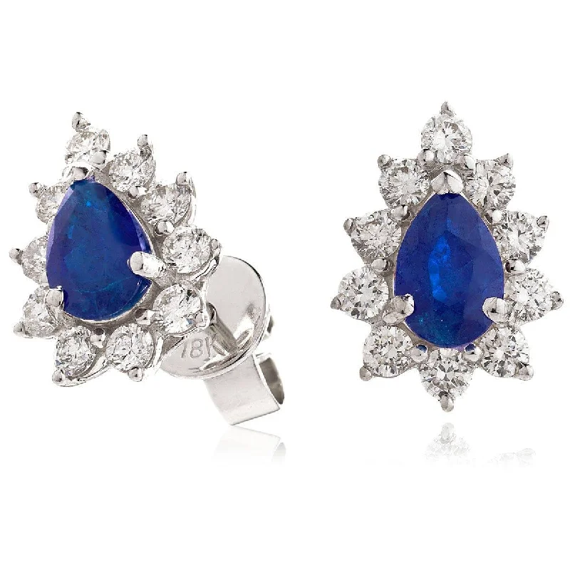 Ladies hoop earrings-SAPPHIRE DIAMOND CLUSTER STUD EARRINGS