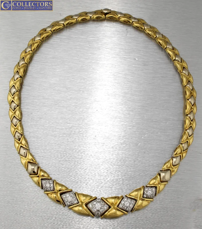 Ladies special occasion necklace-Ladies Italy Garavelli 18K 750 Yellow Gold 2.10ctw Pave Diamond Collar Necklace