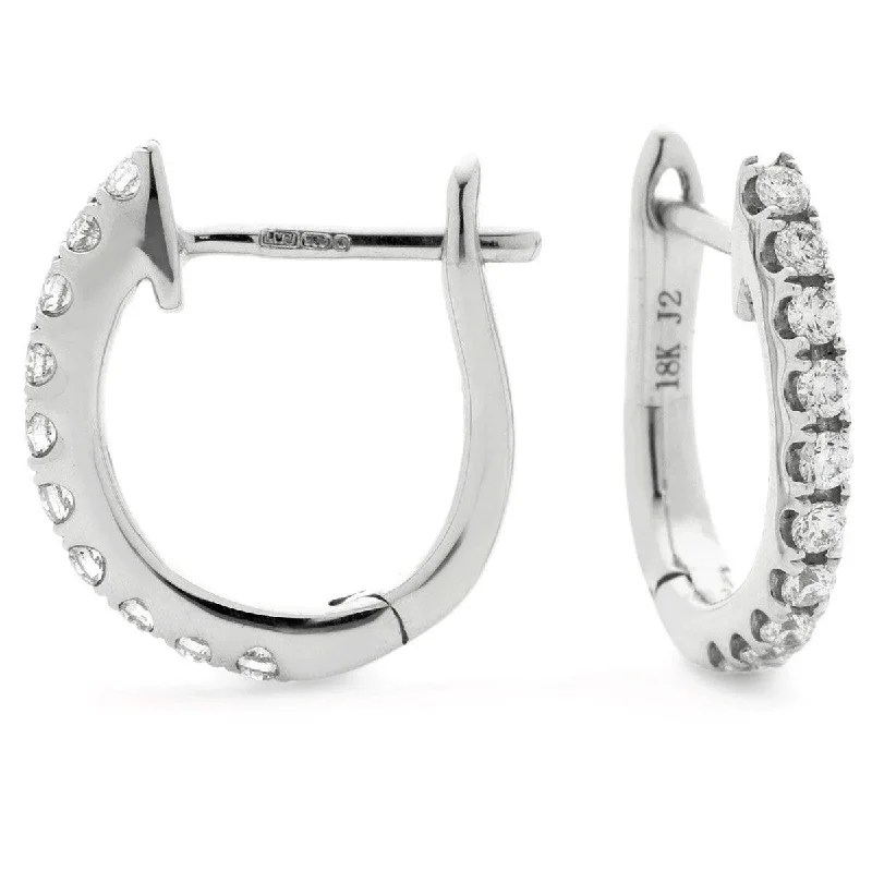 Ladies heart-shaped stud earrings-DIAMOND HOOP EARRINGS IN 18K WHITE GOLD