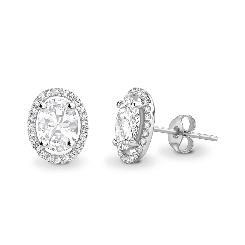 Ladies sparkling earrings-OVAL DIAMOND HALO STUD EARRINGS