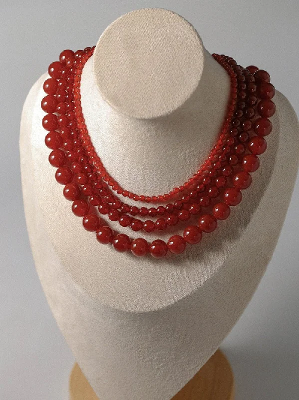 Ladies infinity heart necklace-4/6/8/10/12mm Red  Agate/Agate Stone Beaded Necklaces