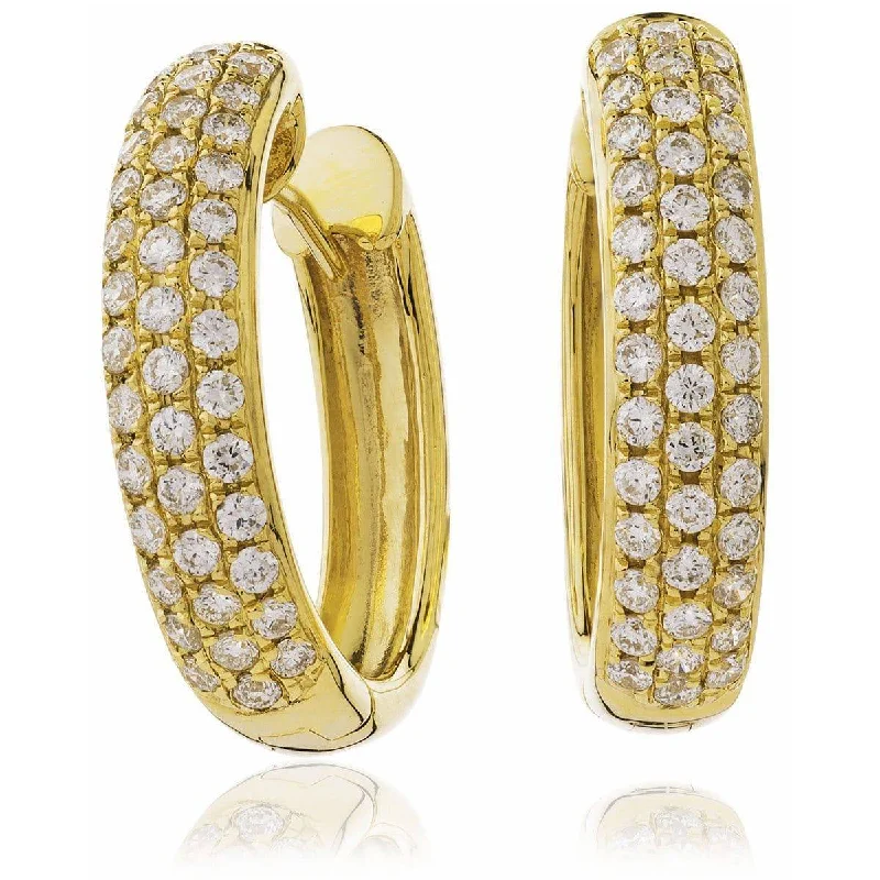 Ladies crystal earrings-DIAMOND PAVE SETTING HOOP EARRINGS IN 18K YELLOW GOLD