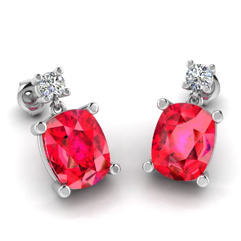 Ladies simple hoop earrings-Cushion Shape Ruby Lab Grown Diamond Drop Earrings EDCCR