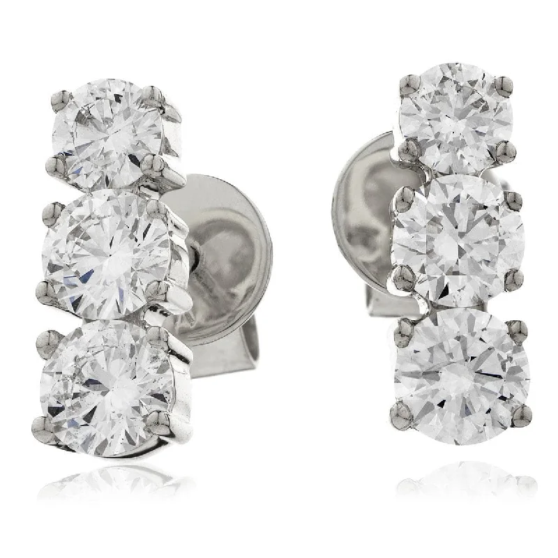 Ladies luxury earrings-DIAMOND TRILOGY DROP EARRINGS IN 18K WHITE GOLD