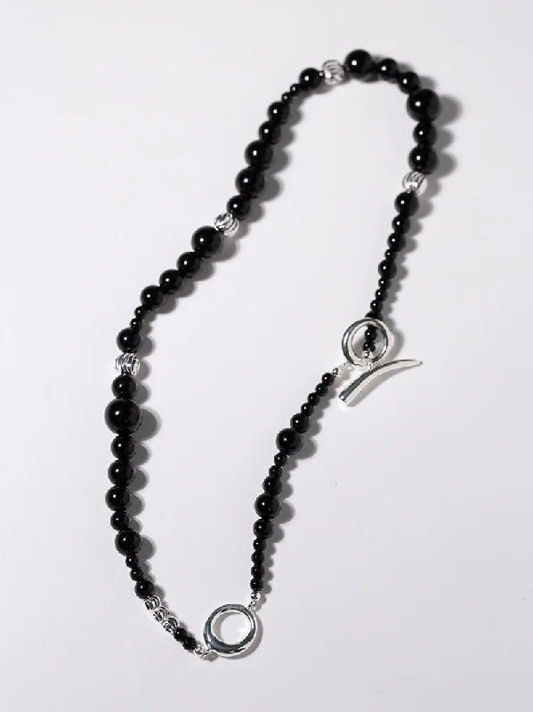 Ladies pendant chain necklace-Mystical Black Agate Necklace