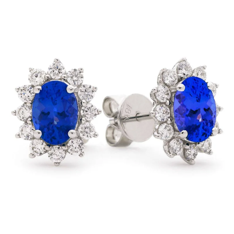 Ladies colorful earrings-TANZANITE AND DIAMOND CLUSTER STUD EARRINGS