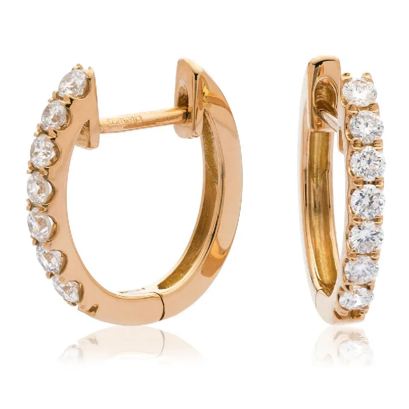 Ladies chandelier diamond earrings-DIAMOND CLAW SETTING HOOP EARRINGS IN 18K ROSE GOLD