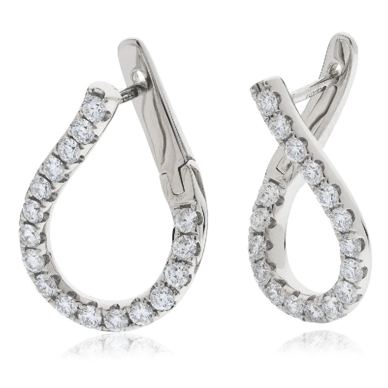 Ladies multi-stone earrings-DIAMOND FANCY HOOP EARRINGS IN 18K WHITE GOLD