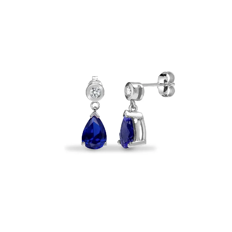 Ladies statement earrings-SAPPHIRE DROP EARRINGS IN 9K WHITE GOLD