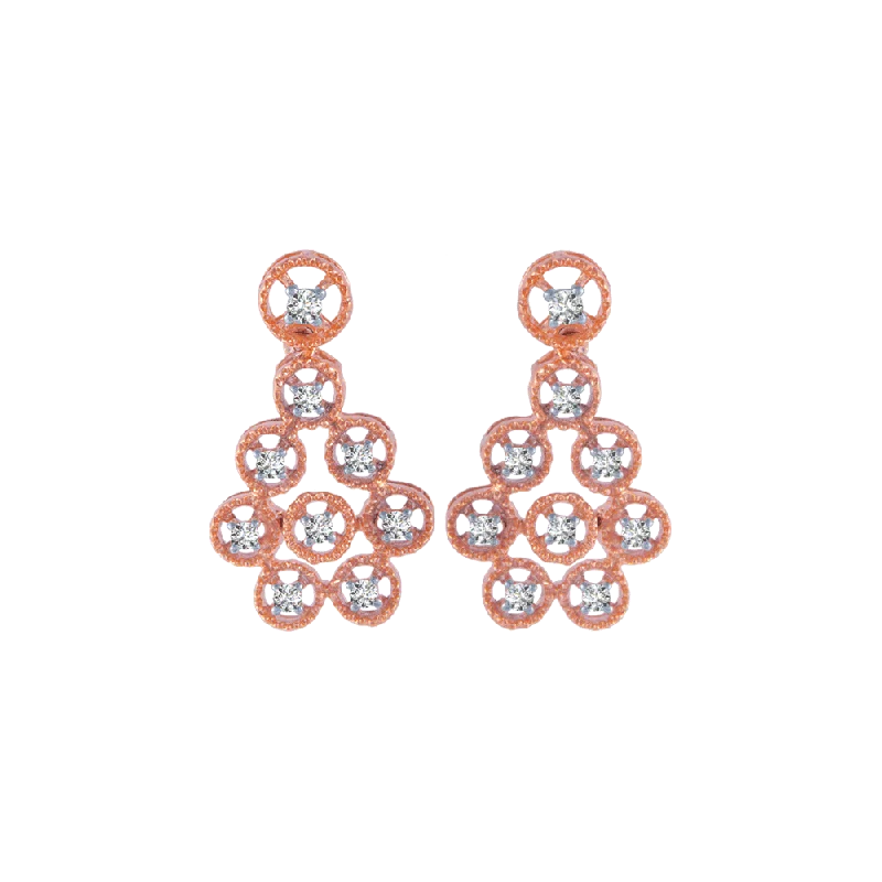 Ladies silver hoop earrings-14KT (585) Rose Gold And Diamond Stud Earrings For Women