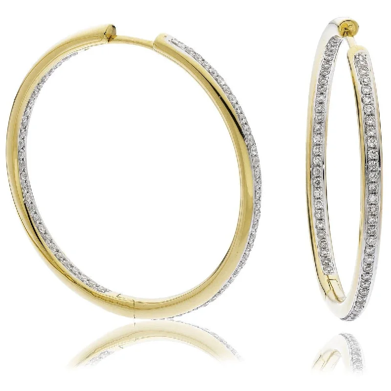 Ladies romantic earrings-DIAMOND GRAIN SETTING HOOPS IN 18K YELLOW GOLD