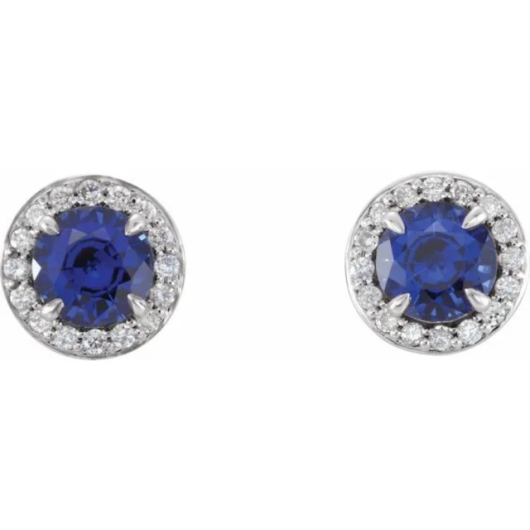 Ladies multi-layered earrings-Sterling Silver 4.5 mm Lab-Grown Blue Sapphire & 1/6 CTW Natural Diamond Earrings