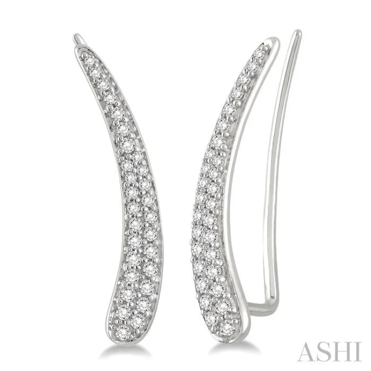 Ladies classic gold earrings-1/2 Ctw Round Cut Diamond Bar Climbers Earrings in 14K White Gold