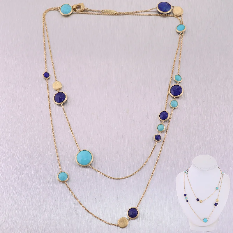 Ladies gold bar necklace-Marco Bicego 18k Yellow Gold Jaipur Collection Lapis & Turquoise 36" Necklace