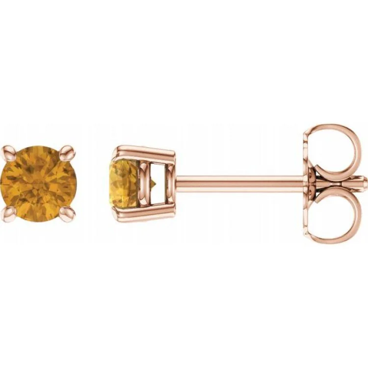 Ladies stud earrings-14K Rose 4 mm Natural Citrine Stud Earrings