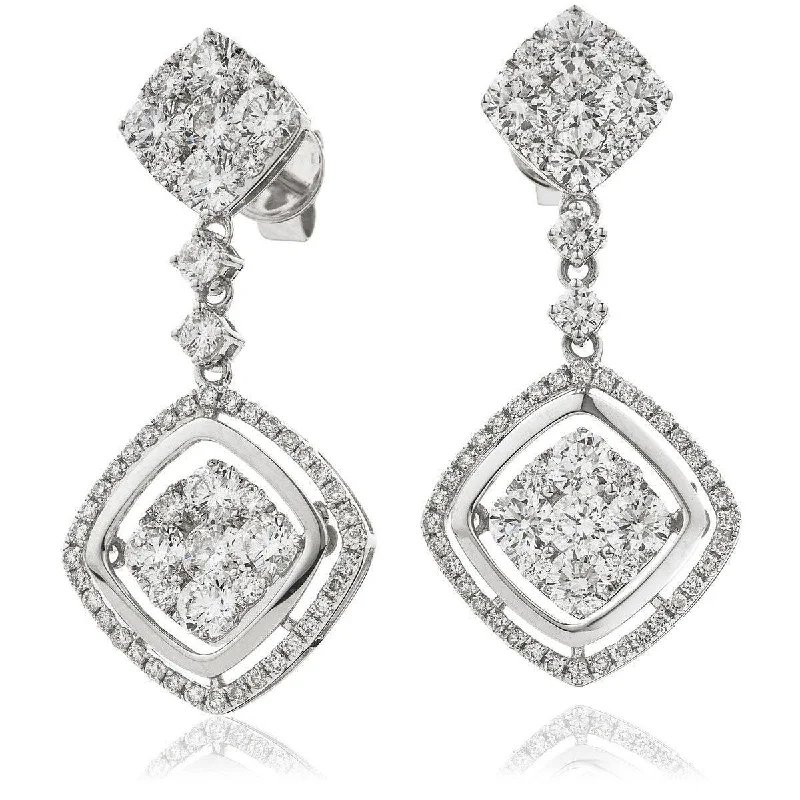 Ladies romantic earrings-DIAMOND FANCY MOVEABLE EARRING IN 18K WHITE GOLD