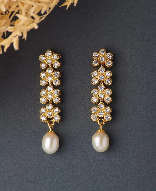 Ladies multi-layered earrings-Trendy Stone Studded Pearl Earring