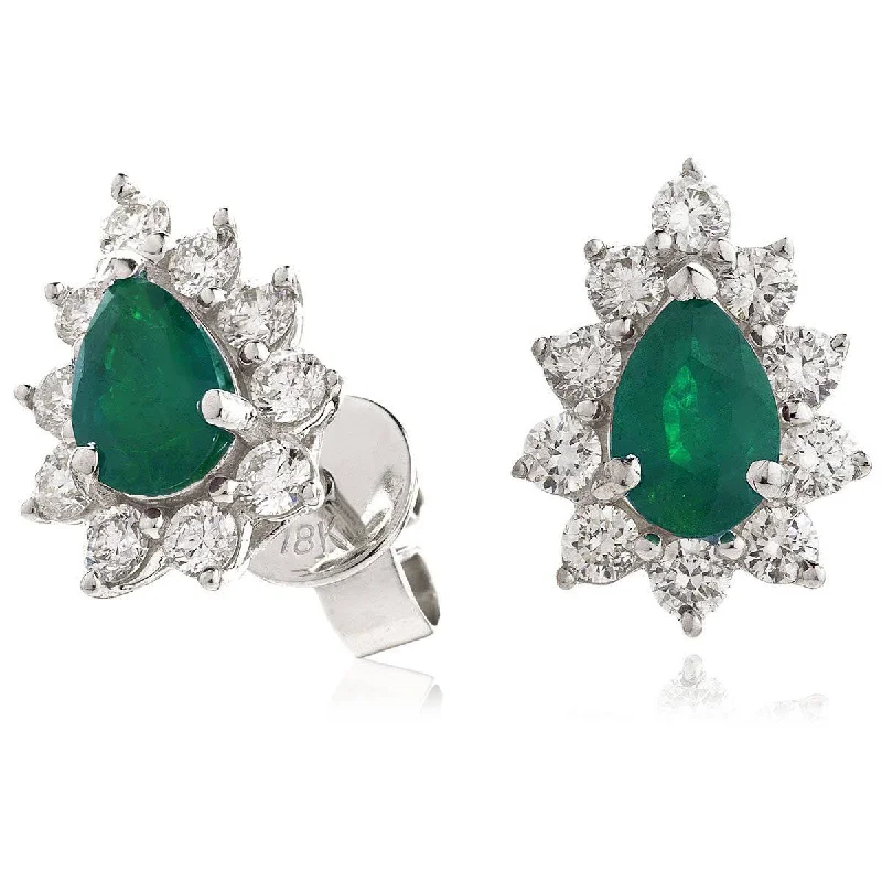 Ladies chandelier earrings-EMERALD AND DIAMOND CLUSTER EARRINGS