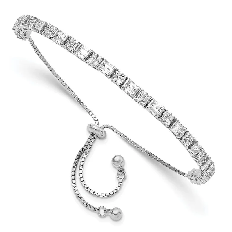 Ladies birthstone bracelet-925 Sterling Silver Rhodium-plated Cubic Zirconia 3.37mm Adjustable Bracelet