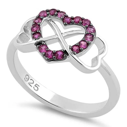 Ladies infinity ring-Sterling Silver Infinity Heart Ruby CZ Ring