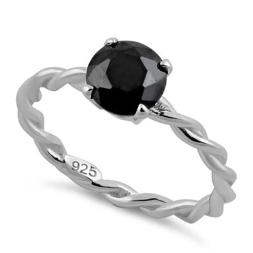 Ladies vintage-inspired ring-Sterling Silver Black Twisted Band CZ Ring