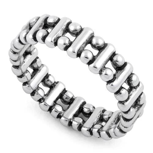 Ladies black diamond ring-Sterling Silver Bead & Bar Stackable Ring