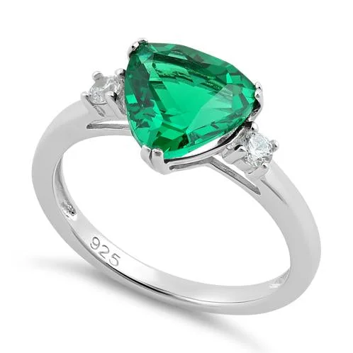 Ladies wedding ring-Sterling Silver Trillion Cut Emerald CZ Ring