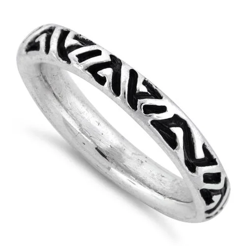 Ladies gold wedding ring-Sterling Silver Ancient Sign Stackable Ring