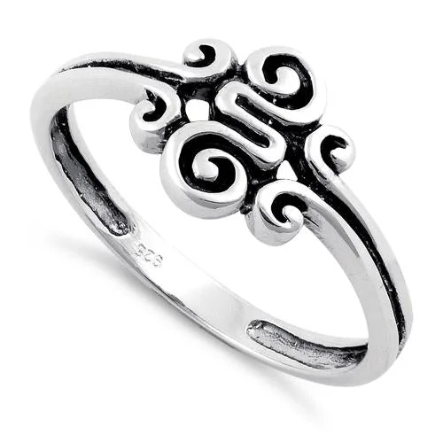 Ladies engagement ring with matching band-Sterling Silver Swirl Ring