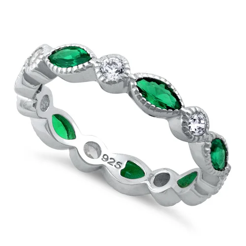 Ladies engagement ring with matching band-Sterling Silver Round & Marquise Emerald CZ Eternity Ring