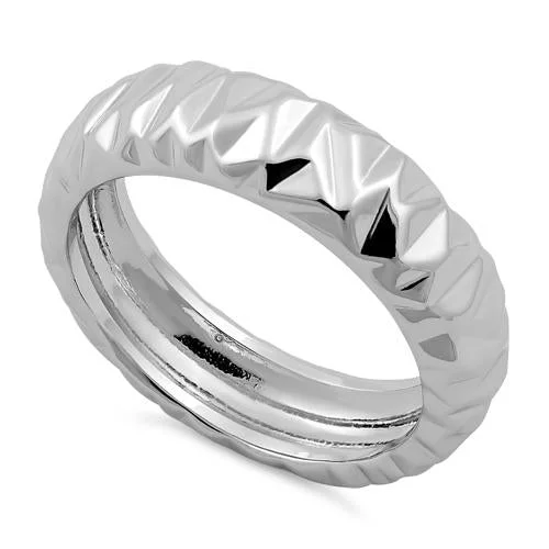 Ladies diamond wedding band-Sterling Silver Abstract Facet Ring