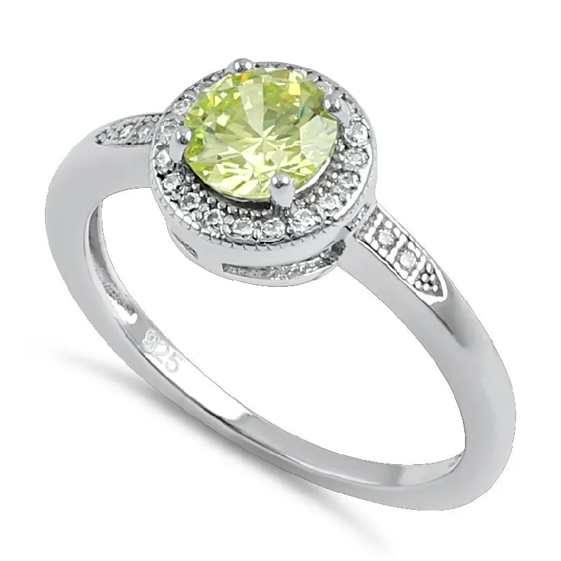 Ladies vintage diamond ring-Sterling Silver Elegant Round Halo Dark Apple Green CZ Ring