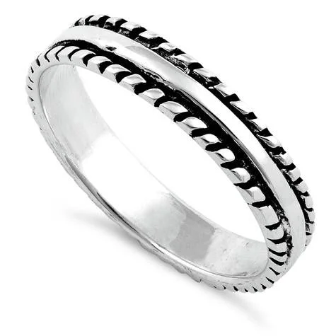 Ladies wedding set with diamonds-Sterling Silver Thin Double Rope Ring