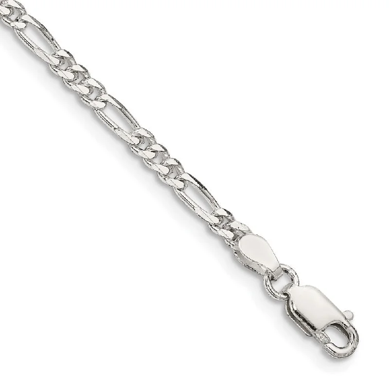 Ladies personalized bangle bracelet-925 Sterling Silver 2.85mm Figaro Chain Bracelet, 6"