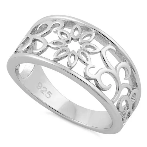 Ladies custom gold ring-Sterling Silver Vines Flower Ring