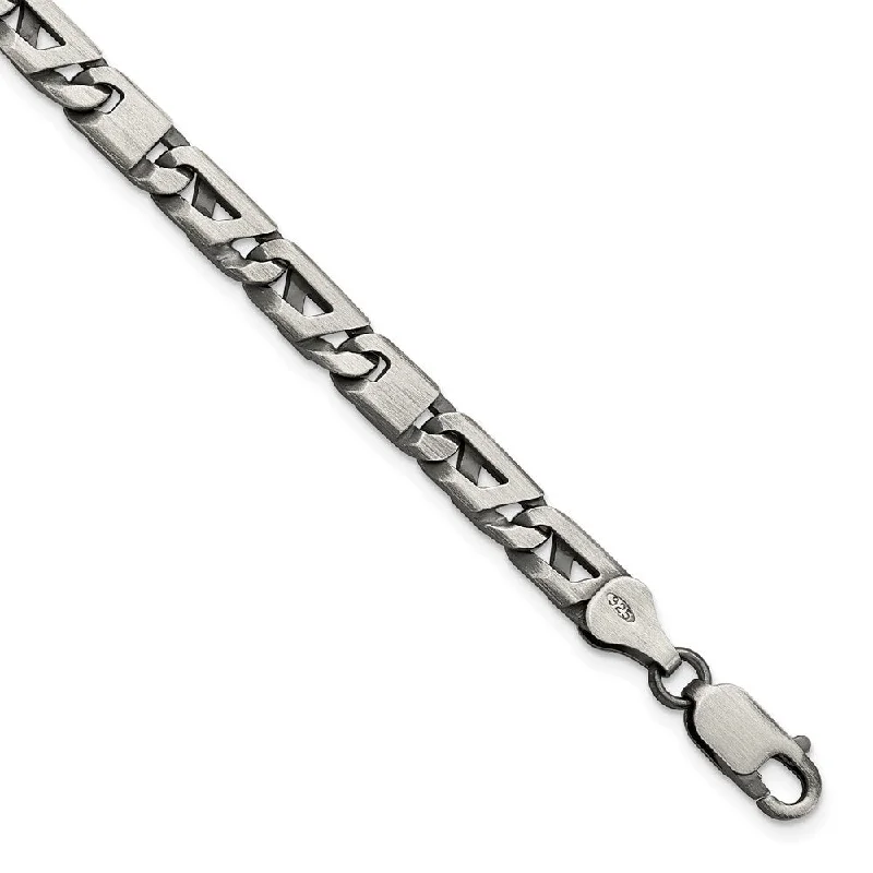 Ladies luxury tennis bracelet-925 Sterling Silver Antiqued Brushed Link Bracelet, 8.25" (W-5.7mm)