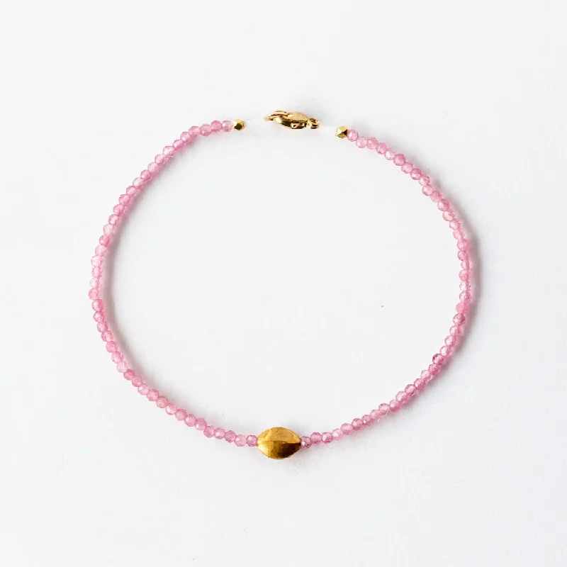 Ladies custom gold bracelet-Margaret Solow | Pink Tourmaline Beaded Bracelet with Gold Bead