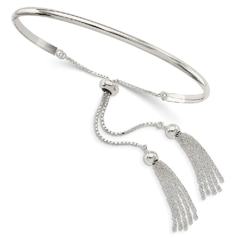 Ladies large bangle bracelet-925 Sterling Silver tassels Adjustable Bangle Bracelet (7.33grm)