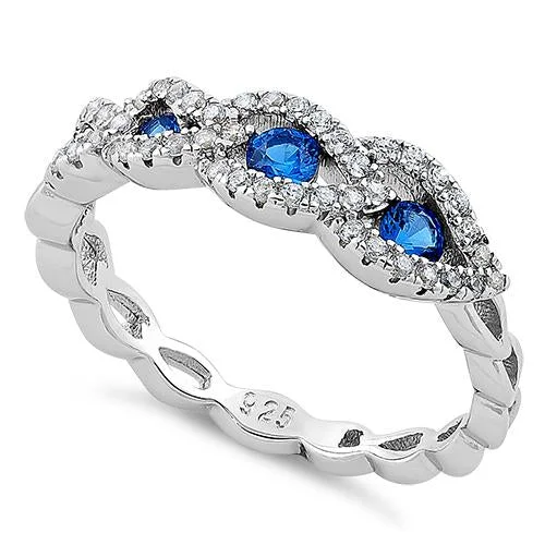 Ladies diamond halo ring-Sterling Silver Falcate Blue Spinel CZ Ring