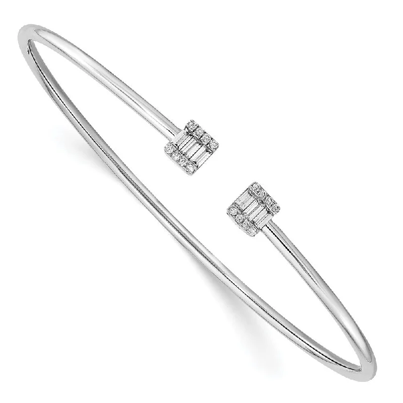 Ladies gold stackable bracelet-14k White Gold Diamond Cuff Bangle Bracelet, 7" (W-2mm)