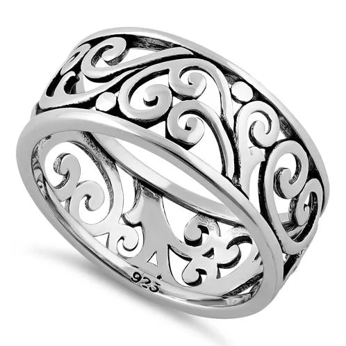 Ladies three-stone ring-Sterling Silver Swirls Band Ring