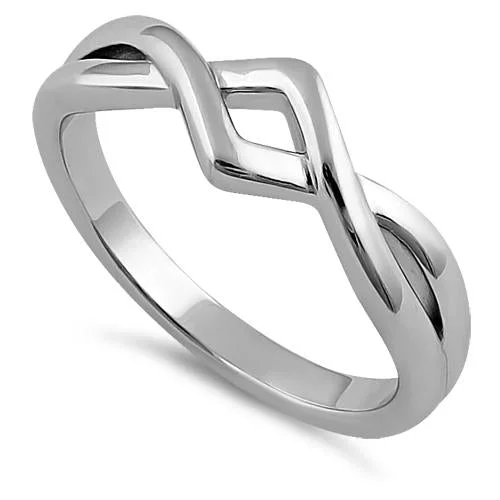 Ladies three-stone engagement ring-Sterling Silver Opposing Zig Zags Ring