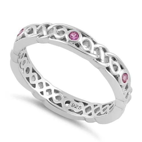 Ladies sterling silver ring-Sterling Silver Braided Eternity Ruby CZ Ring