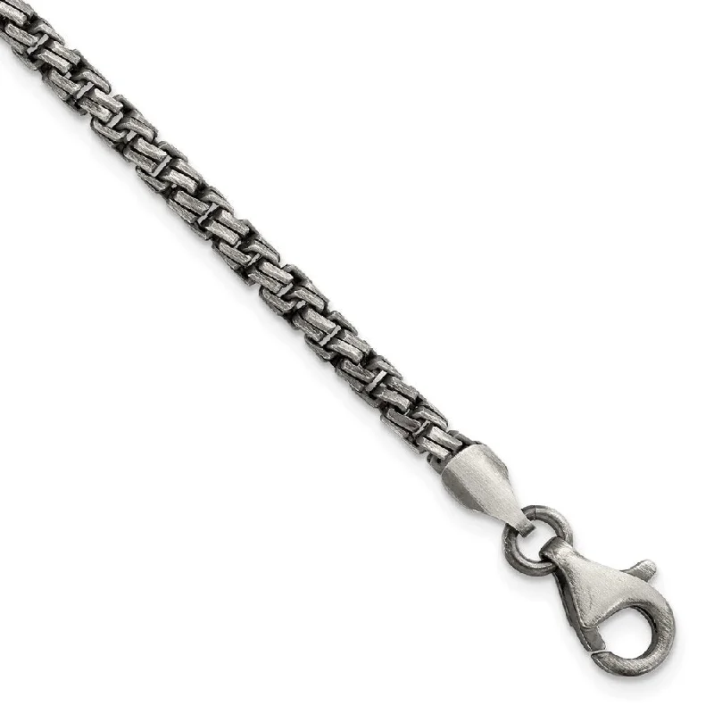 Ladies leather bracelet-925 Sterling Silver Antiqued Brushed Bracelet, 8" (W-3.5mm)