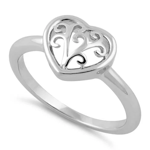 Ladies halo ring-Sterling Silver Swirl Heart Ring