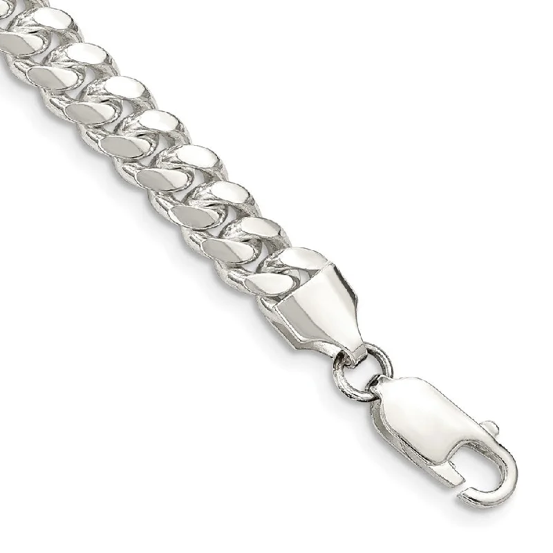 Ladies leather bracelet-925 Sterling Silver 6.4mm Domed Curb Chain Bracelet, 9"