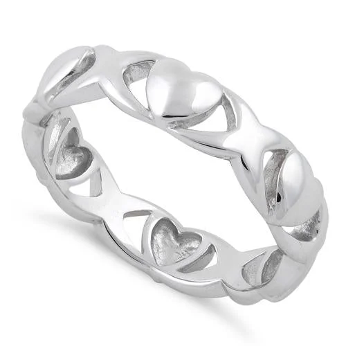 Ladies engagement ring set-Sterling Silver Eternity Hearts Ring