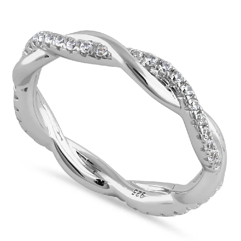 Ladies stacked rings set-Sterling Silver Eternity Braided CZ Ring